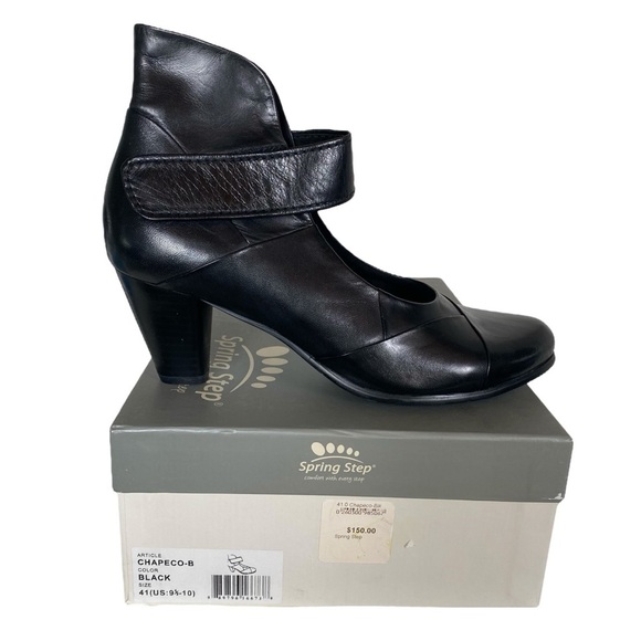 Spring Step Chapeco Pumps Heels Womens EU 41 Black Leather Ankle Strap‎ Posh - Picture 1 of 13